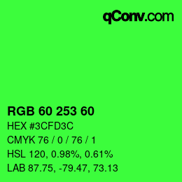 カラーコード: RGB 60 253 60 | qconv.com