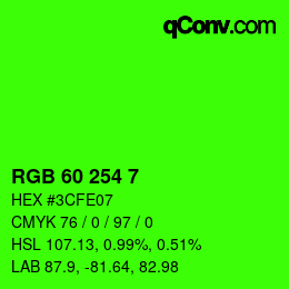 颜色代码: RGB 60 254 7 | qconv.com