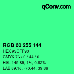 颜色代码: RGB 60 255 144 | qconv.com