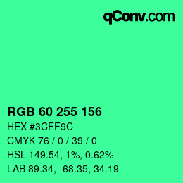 Color code: RGB 60 255 156 | qconv.com