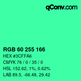 Color code: RGB 60 255 166 | qconv.com