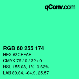 Color code: RGB 60 255 174 | qconv.com
