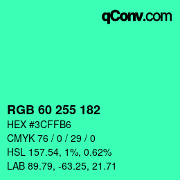 Color code: RGB 60 255 182 | qconv.com