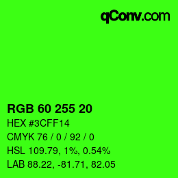 カラーコード: RGB 60 255 20 | qconv.com
