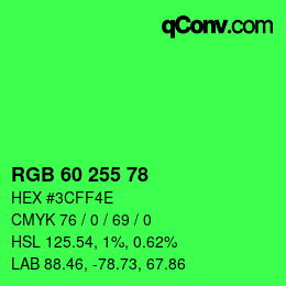 カラーコード: RGB 60 255 78 | qconv.com