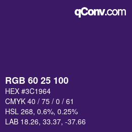 颜色代码: RGB 60 25 100 | qconv.com