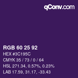 カラーコード: RGB 60 25 92 | qconv.com