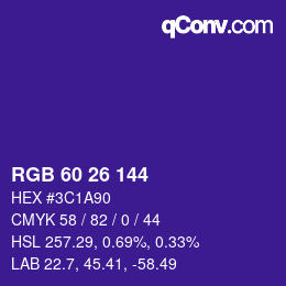 カラーコード: RGB 60 26 144 | qconv.com