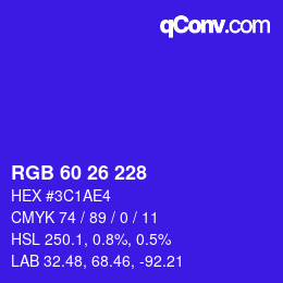 Color code: RGB 60 26 228 | qconv.com