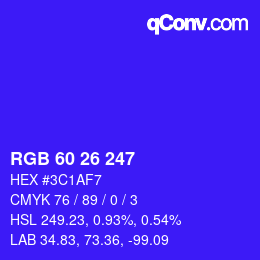 Color code: RGB 60 26 247 | qconv.com