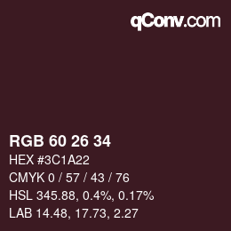 カラーコード: RGB 60 26 34 | qconv.com