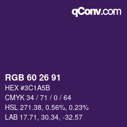 Color code: RGB 60 26 91 | qconv.com