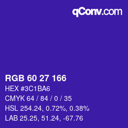 カラーコード: RGB 60 27 166 | qconv.com