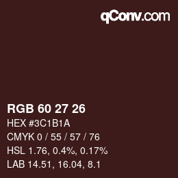 Color code: RGB 60 27 26 | qconv.com