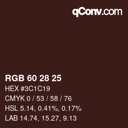 カラーコード: RGB 60 28 25 | qconv.com