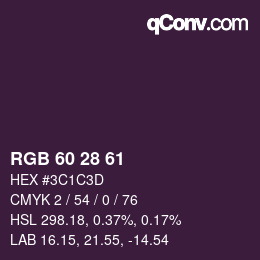 カラーコード: RGB 60 28 61 | qconv.com