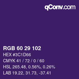 Color code: RGB 60 29 102 | qconv.com