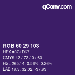 Color code: RGB 60 29 103 | qconv.com