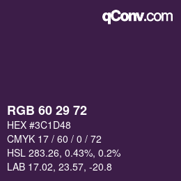 Color code: RGB 60 29 72 | qconv.com
