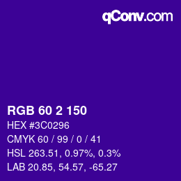 カラーコード: RGB 60 2 150 | qconv.com