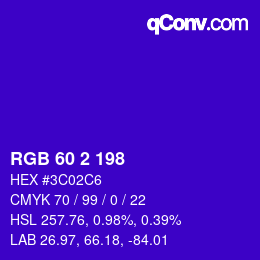 カラーコード: RGB 60 2 198 | qconv.com