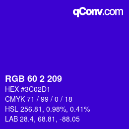 颜色代码: RGB 60 2 209 | qconv.com