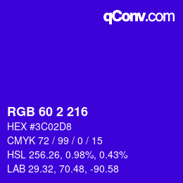 Color code: RGB 60 2 216 | qconv.com