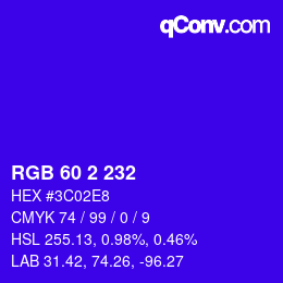 Color code: RGB 60 2 232 | qconv.com