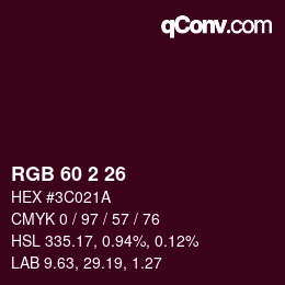 カラーコード: RGB 60 2 26 | qconv.com