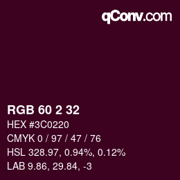 カラーコード: RGB 60 2 32 | qconv.com