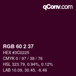 カラーコード: RGB 60 2 37 | qconv.com