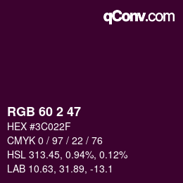 カラーコード: RGB 60 2 47 | qconv.com