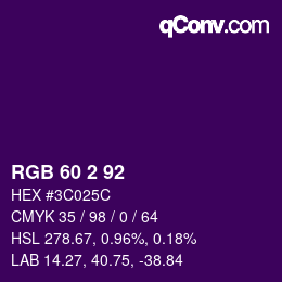カラーコード: RGB 60 2 92 | qconv.com