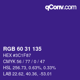 Color code: RGB 60 31 135 | qconv.com