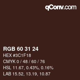 カラーコード: RGB 60 31 24 | qconv.com