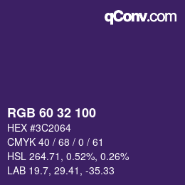 Color code: RGB 60 32 100 | qconv.com