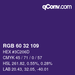Color code: RGB 60 32 109 | qconv.com