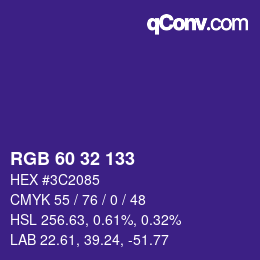 Color code: RGB 60 32 133 | qconv.com