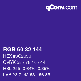 颜色代码: RGB 60 32 144 | qconv.com