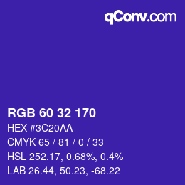 カラーコード: RGB 60 32 170 | qconv.com