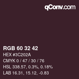 颜色代码: RGB 60 32 42 | qconv.com