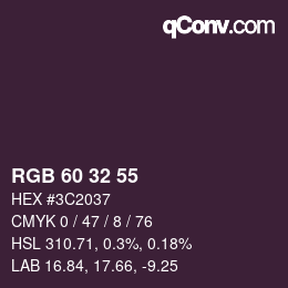 Color code: RGB 60 32 55 | qconv.com