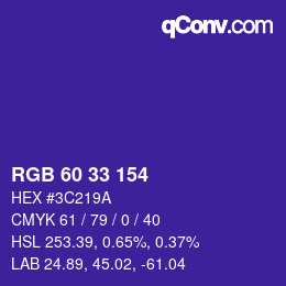 Color code: RGB 60 33 154 | qconv.com