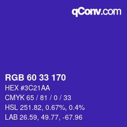 Color code: RGB 60 33 170 | qconv.com