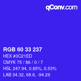 Color code: RGB 60 33 237 | qconv.com