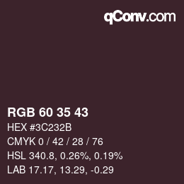 カラーコード: RGB 60 35 43 | qconv.com