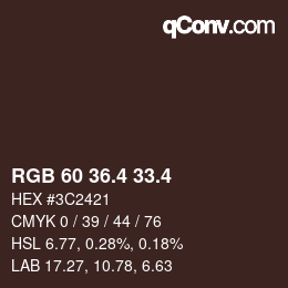 カラーコード: RGB 60 36.4 33.4 | qconv.com
