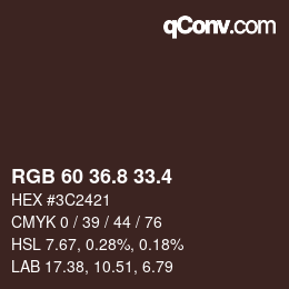 カラーコード: RGB 60 36.8 33.4 | qconv.com