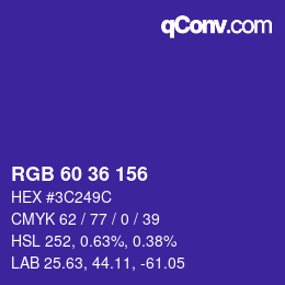 カラーコード: RGB 60 36 156 | qconv.com
