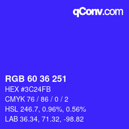 Color code: RGB 60 36 251 | qconv.com